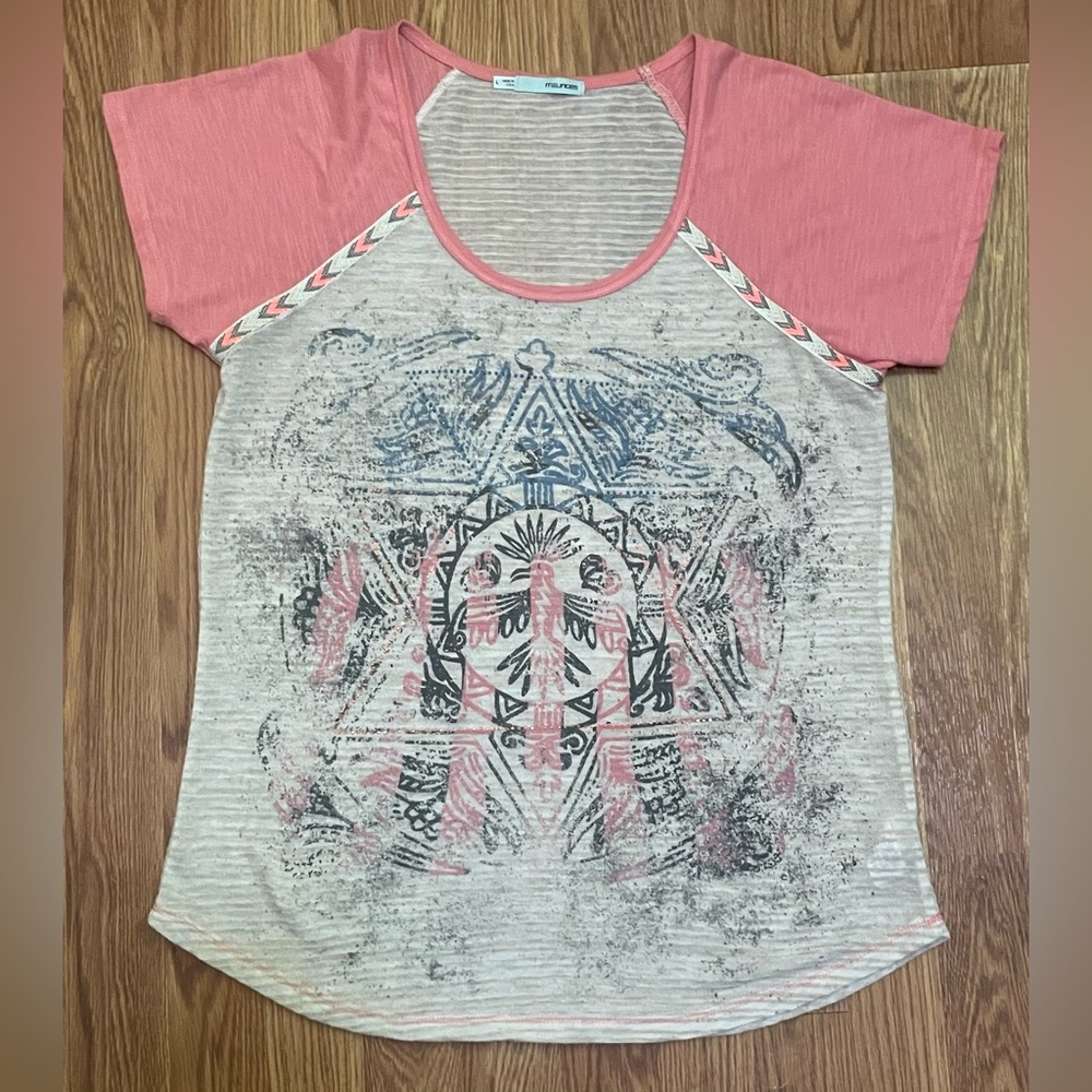 Maurices Rhinestone Large bling top sheer tee tshirt tribal country eagle pink